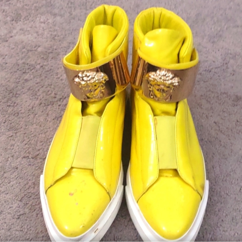 Versace Bright Yellow Medusa Patent High Top Sneakers